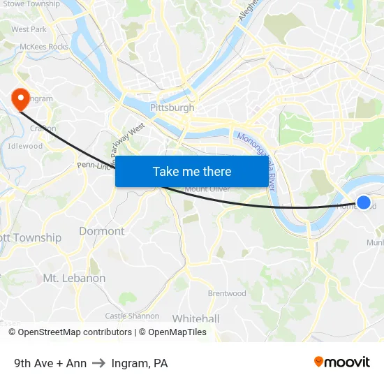 9th Ave + Ann to Ingram, PA map