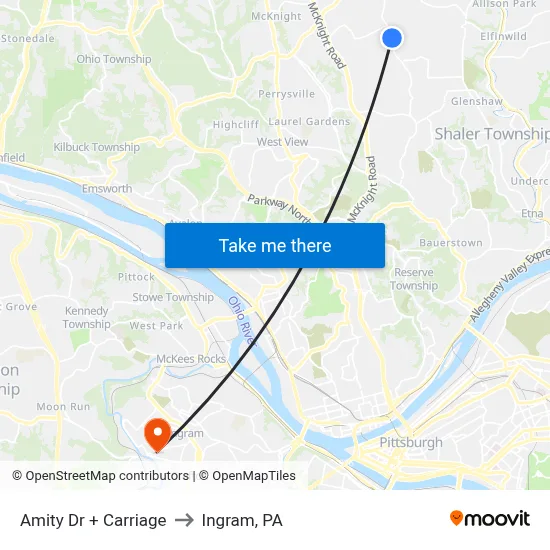 Amity Dr + Carriage to Ingram, PA map