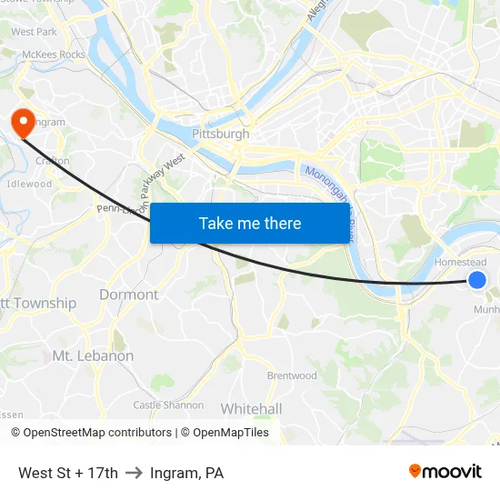 West St + 17th to Ingram, PA map
