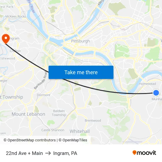 22nd Ave + Main to Ingram, PA map