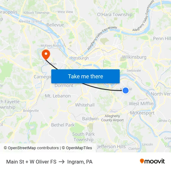 Main St + W Oliver FS to Ingram, PA map