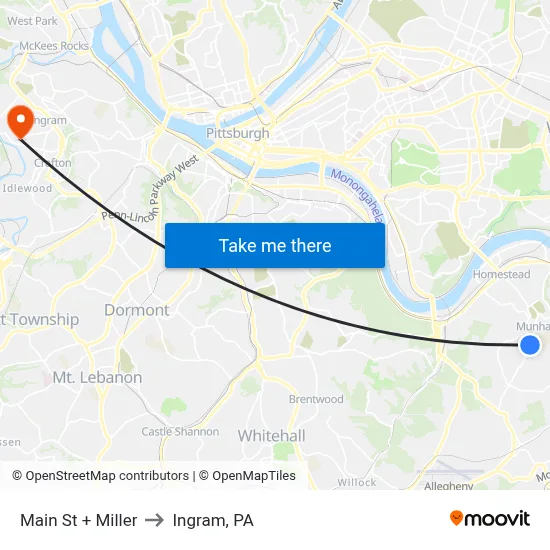 Main St + Miller to Ingram, PA map
