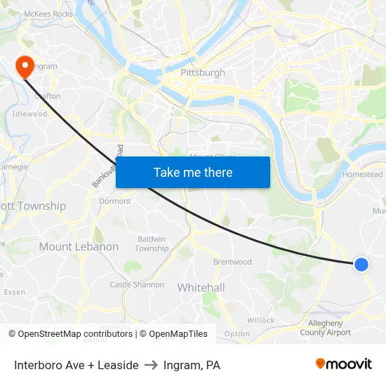 Interboro Ave + Leaside to Ingram, PA map