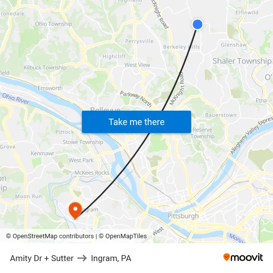 Amity Dr + Sutter to Ingram, PA map