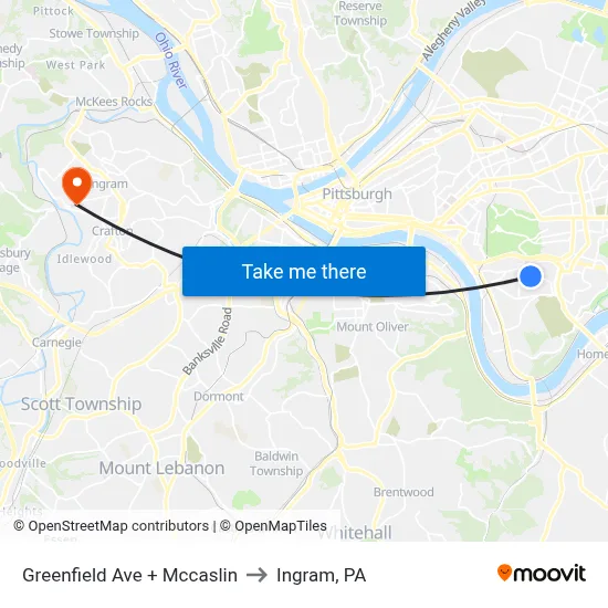 Greenfield Ave + Mccaslin to Ingram, PA map