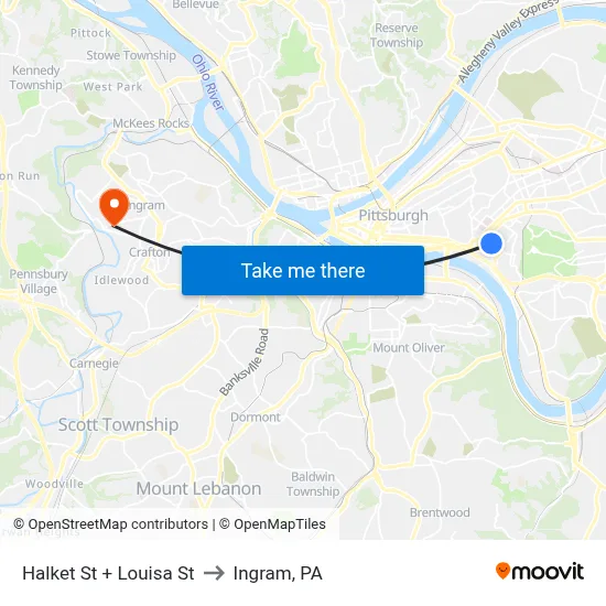 Halket St + Louisa St to Ingram, PA map