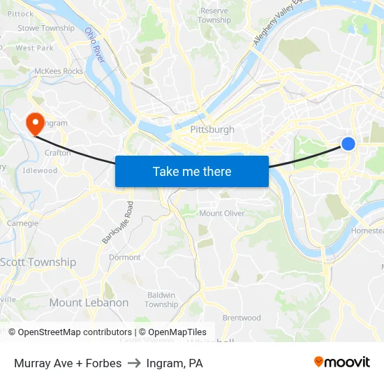Murray Ave + Forbes to Ingram, PA map