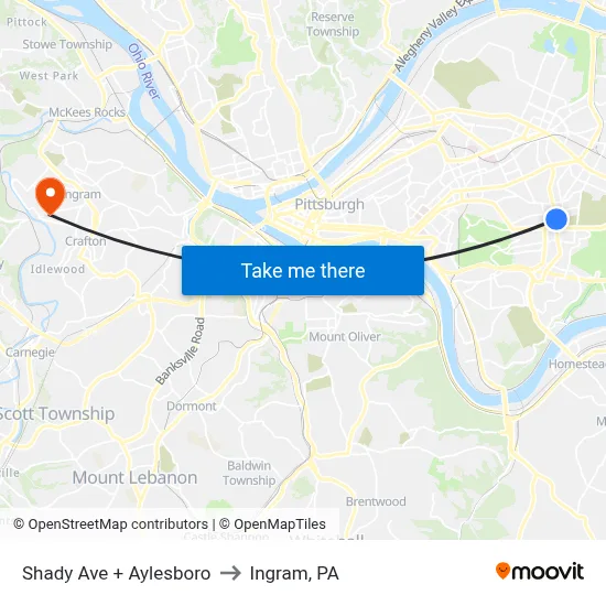 Shady Ave + Aylesboro to Ingram, PA map