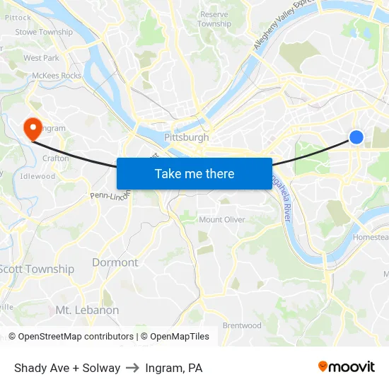 Shady Ave + Solway to Ingram, PA map