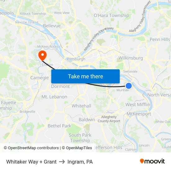 Whitaker Way + Grant to Ingram, PA map