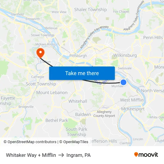Whitaker Way + Mifflin to Ingram, PA map