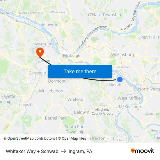 Whitaker Way + Schwab to Ingram, PA map