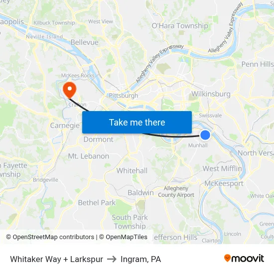 Whitaker Way + Larkspur to Ingram, PA map