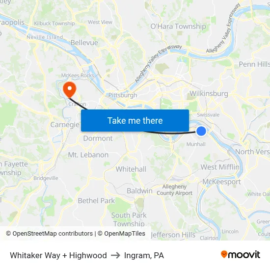 Whitaker Way + Highwood to Ingram, PA map