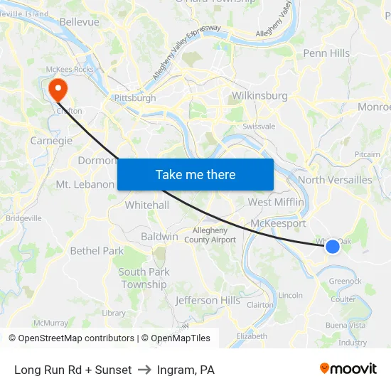 Long Run Rd + Sunset to Ingram, PA map