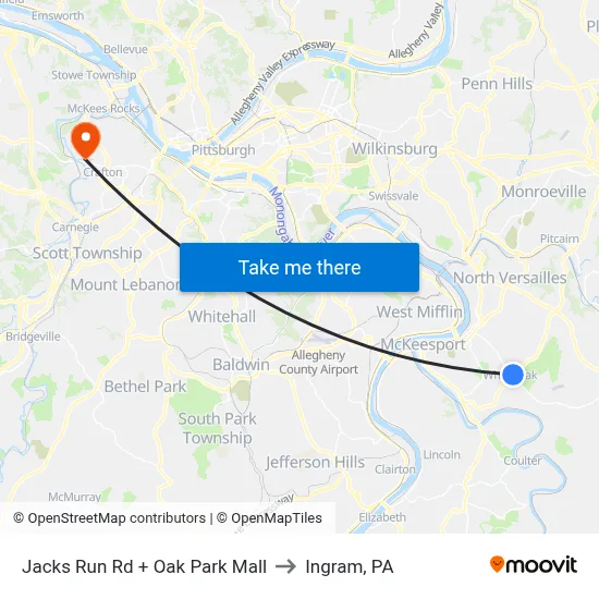 Jacks Run Rd + Oak Park Mall to Ingram, PA map