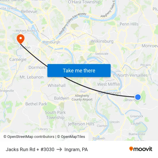 Jacks Run Rd + #3030 to Ingram, PA map
