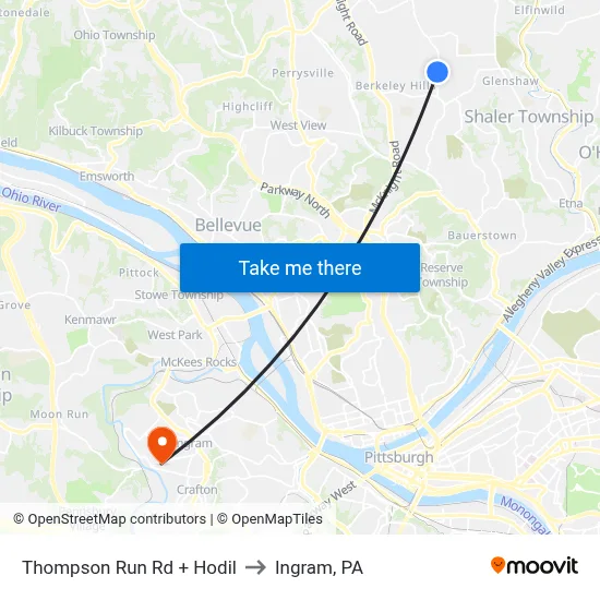 Thompson Run Rd + Hodil to Ingram, PA map