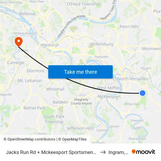 Jacks Run Rd + Mckeesport Sportsmens Assoc to Ingram, PA map