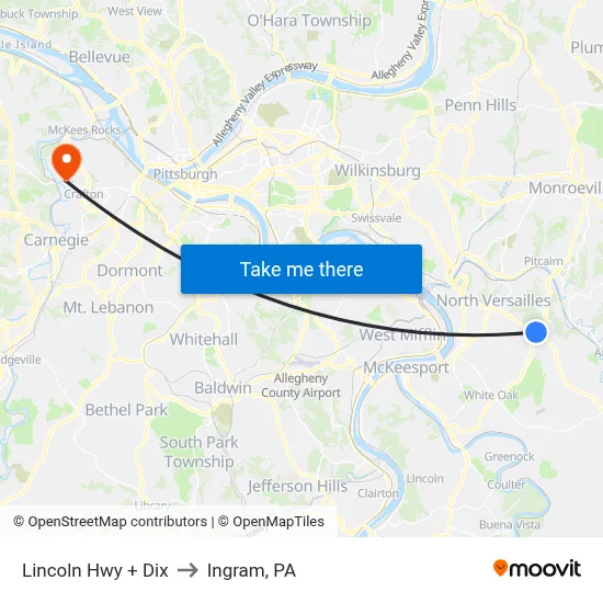 Lincoln Hwy + Dix to Ingram, PA map