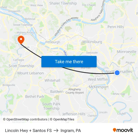 Lincoln Hwy + Santos FS to Ingram, PA map