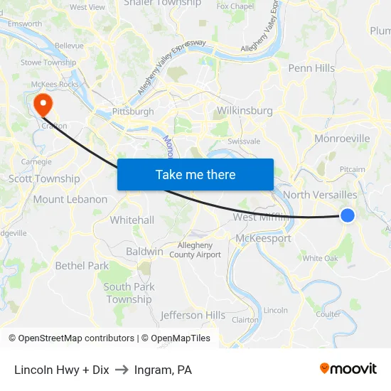 Lincoln Hwy + Dix to Ingram, PA map