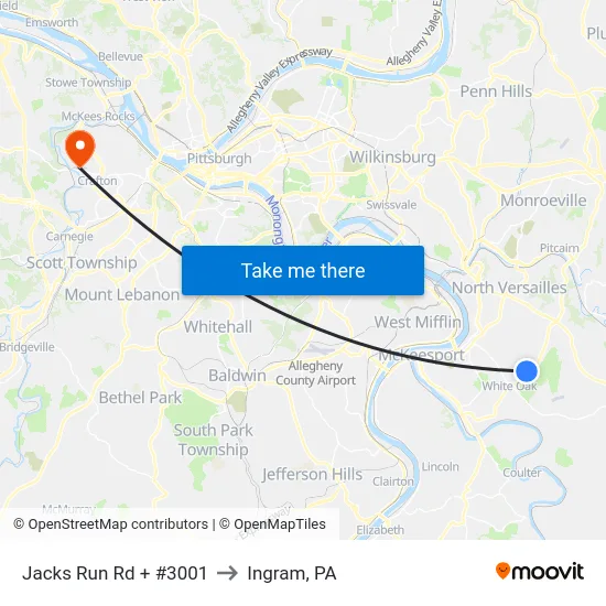 Jacks Run Rd + #3001 to Ingram, PA map
