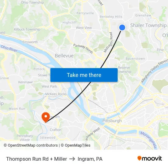 Thompson Run Rd + Miller to Ingram, PA map