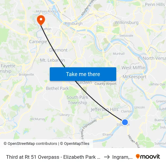 Third at Rt 51 Overpass - Elizabeth Park And Ride to Ingram, PA map