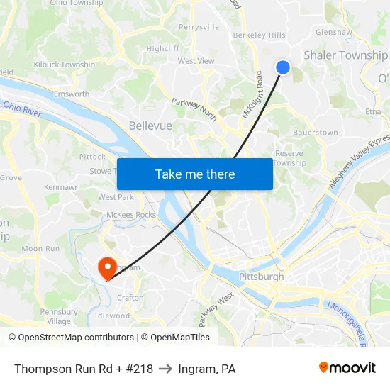 Thompson Run Rd + #218 to Ingram, PA map