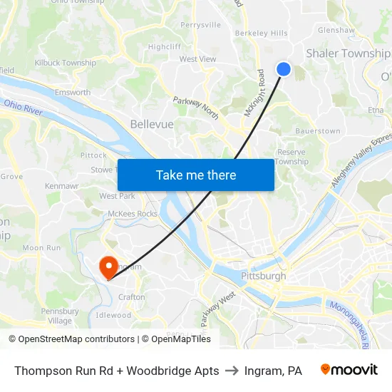Thompson Run Rd + Woodbridge Apts to Ingram, PA map