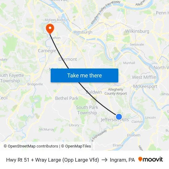 Hwy Rt 51 + Wray Large (Opp Large Vfd) to Ingram, PA map