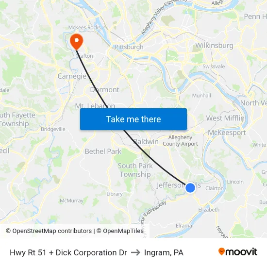 Hwy Rt 51 + Dick Corporation Dr to Ingram, PA map