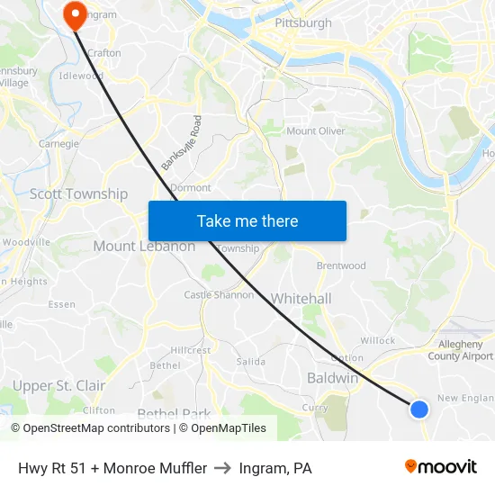 Hwy Rt 51 + Monroe Muffler to Ingram, PA map