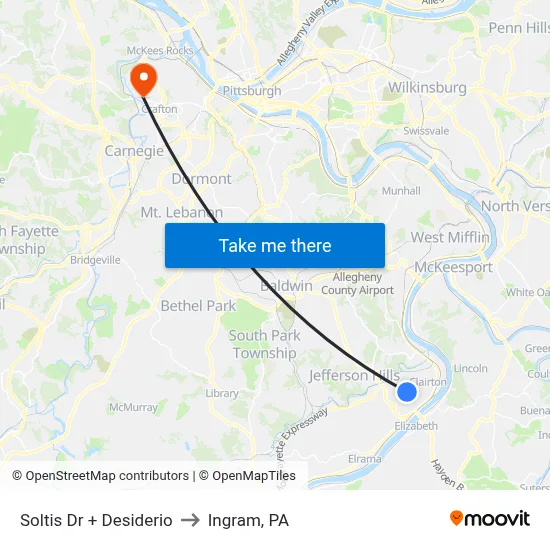 Soltis Dr + Desiderio to Ingram, PA map