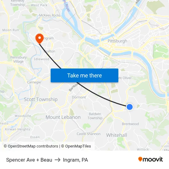 Spencer Ave + Beau to Ingram, PA map