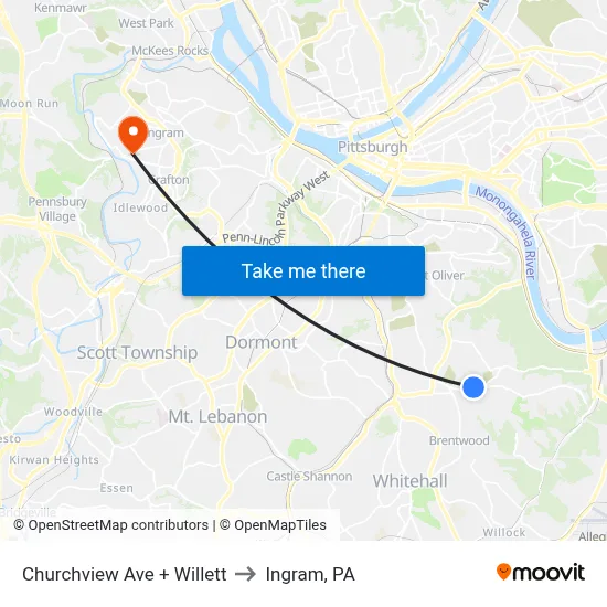 Churchview Ave + Willett to Ingram, PA map