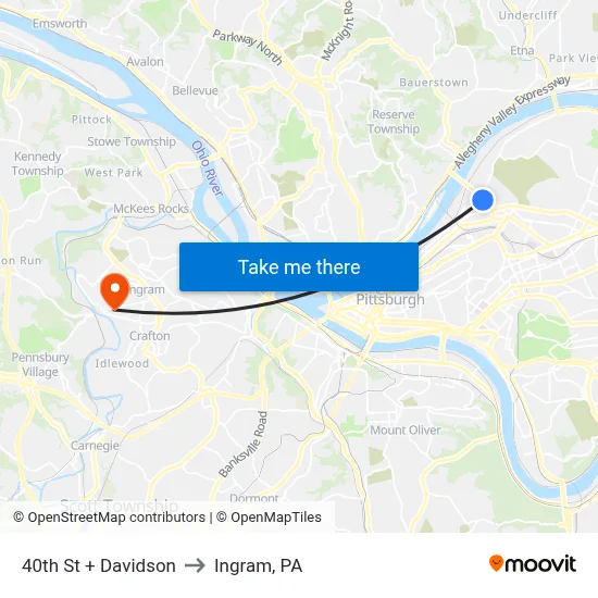 40th St + Davidson to Ingram, PA map