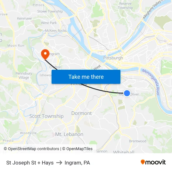 St Joseph St + Hays to Ingram, PA map