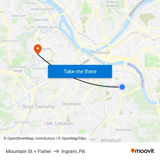 Mountain St + Fisher to Ingram, PA map