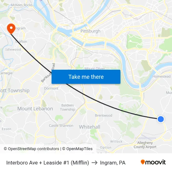 Interboro Ave + Leaside #1 (Mifflin) to Ingram, PA map