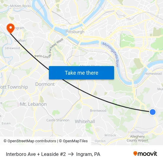 Interboro Ave + Leaside #2 to Ingram, PA map