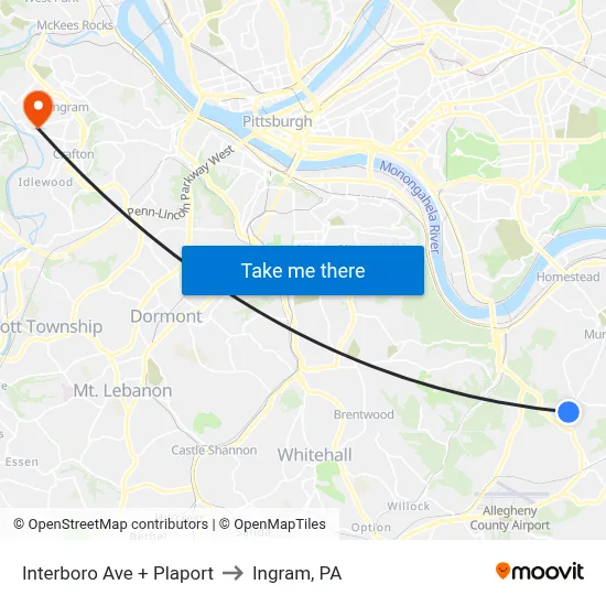 Interboro Ave + Plaport to Ingram, PA map