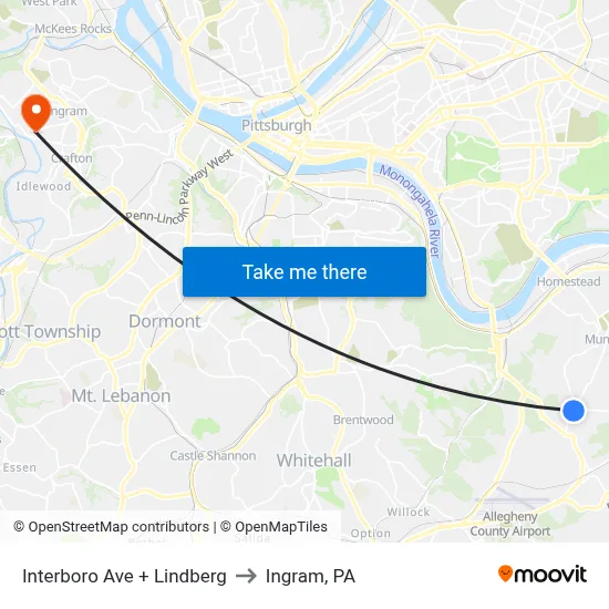 Interboro Ave + Lindberg to Ingram, PA map