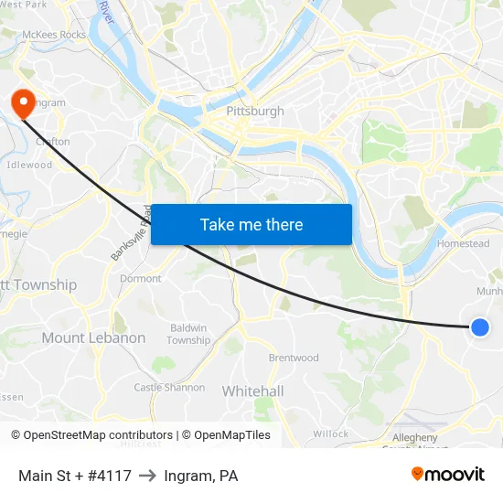 Main St + #4117 to Ingram, PA map