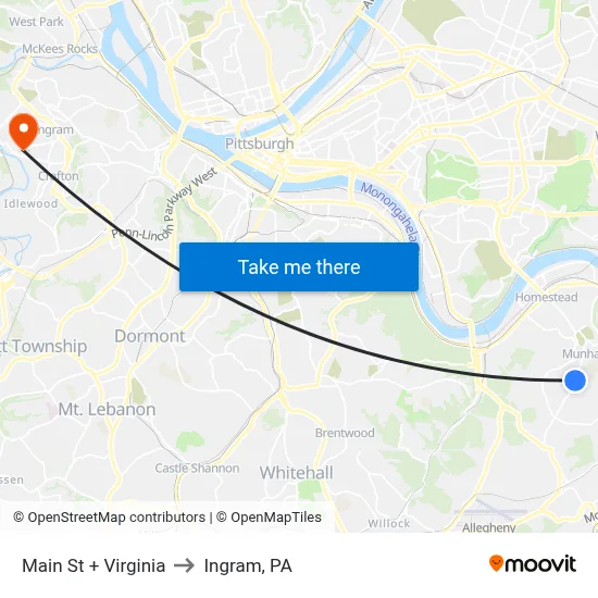 Main St + Virginia to Ingram, PA map