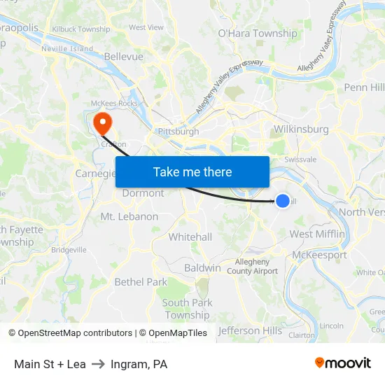 Main St + Lea to Ingram, PA map
