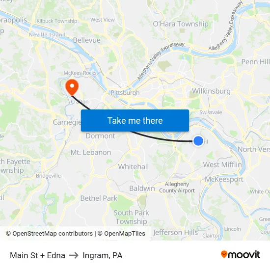 Main St + Edna to Ingram, PA map