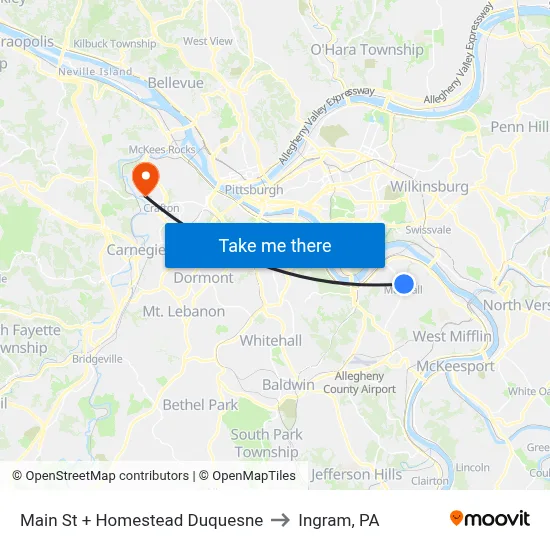 Main St + Homestead Duquesne to Ingram, PA map