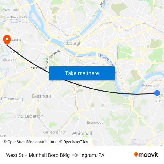 West St + Munhall Boro Bldg to Ingram, PA map